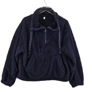 Free People Movement Mountain High Fleece Sherpa Pullover Womens Small Navy Blue